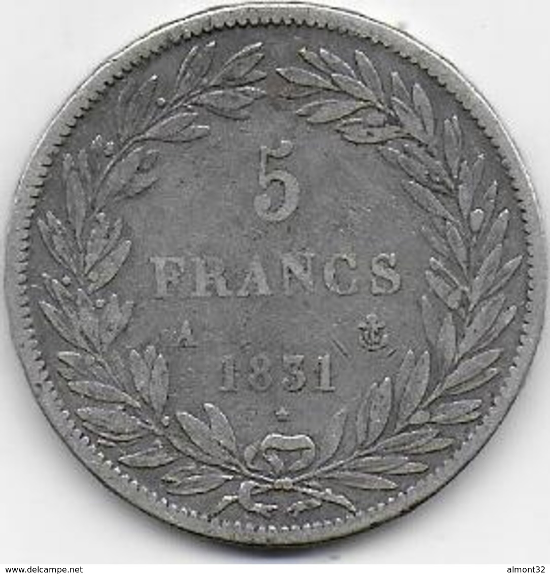 5 Fr  Louis Philippe I - 1831 A - Tranche En Relief - Autres & Non Classés