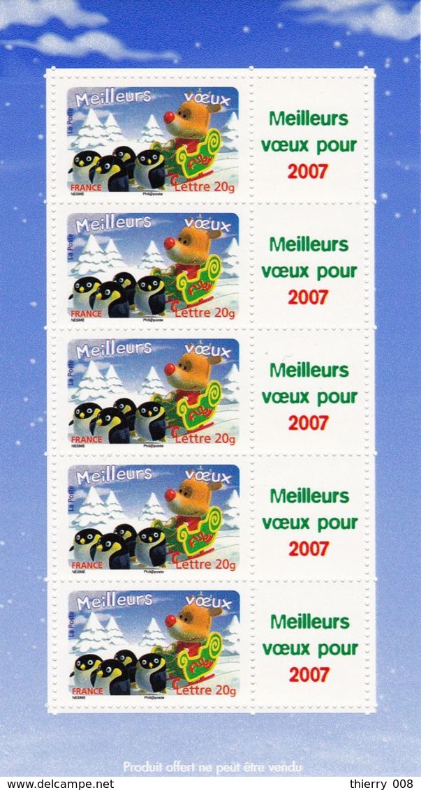 F 3986A  Feuillet Meilleurs Voeux 2007  Renne Et Manchots - Autres & Non Classés