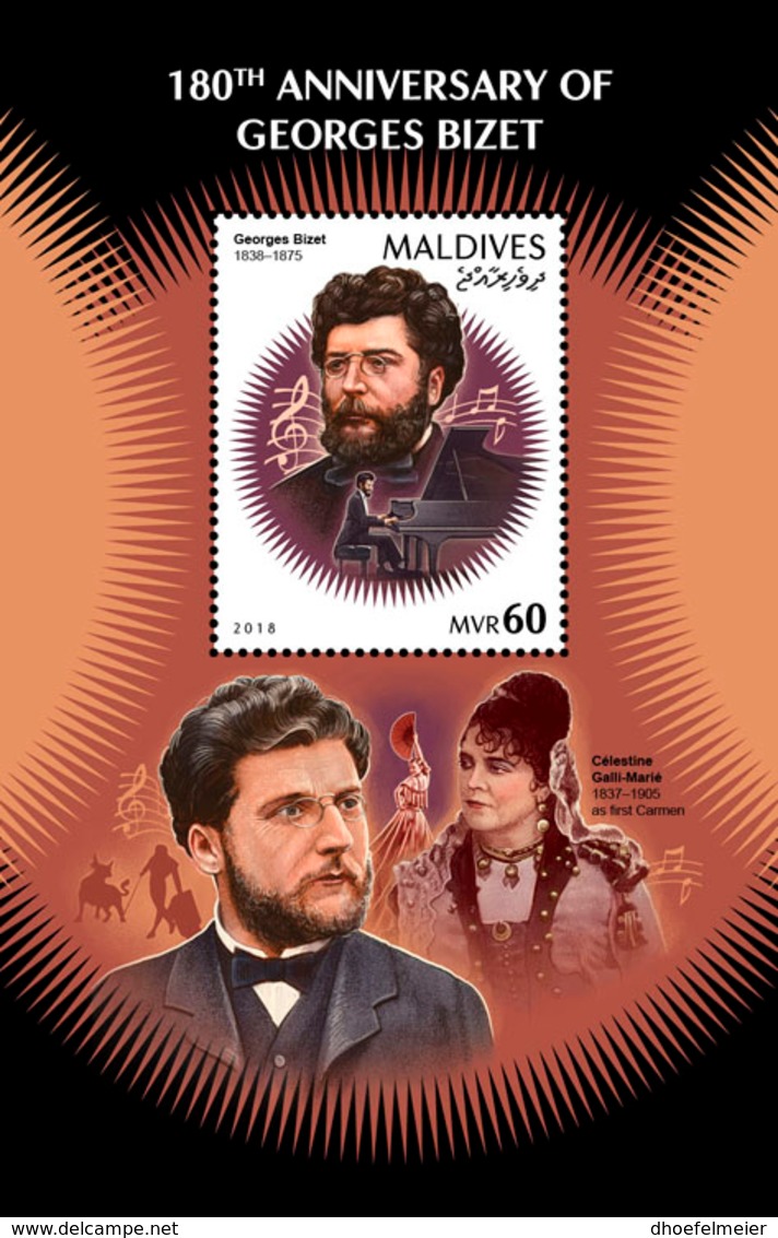 MALDIVES 2018 MNH Georges Bizet Composer Komponist Compositeur S/S - OFFICIAL ISSUE - DH1902 - Música