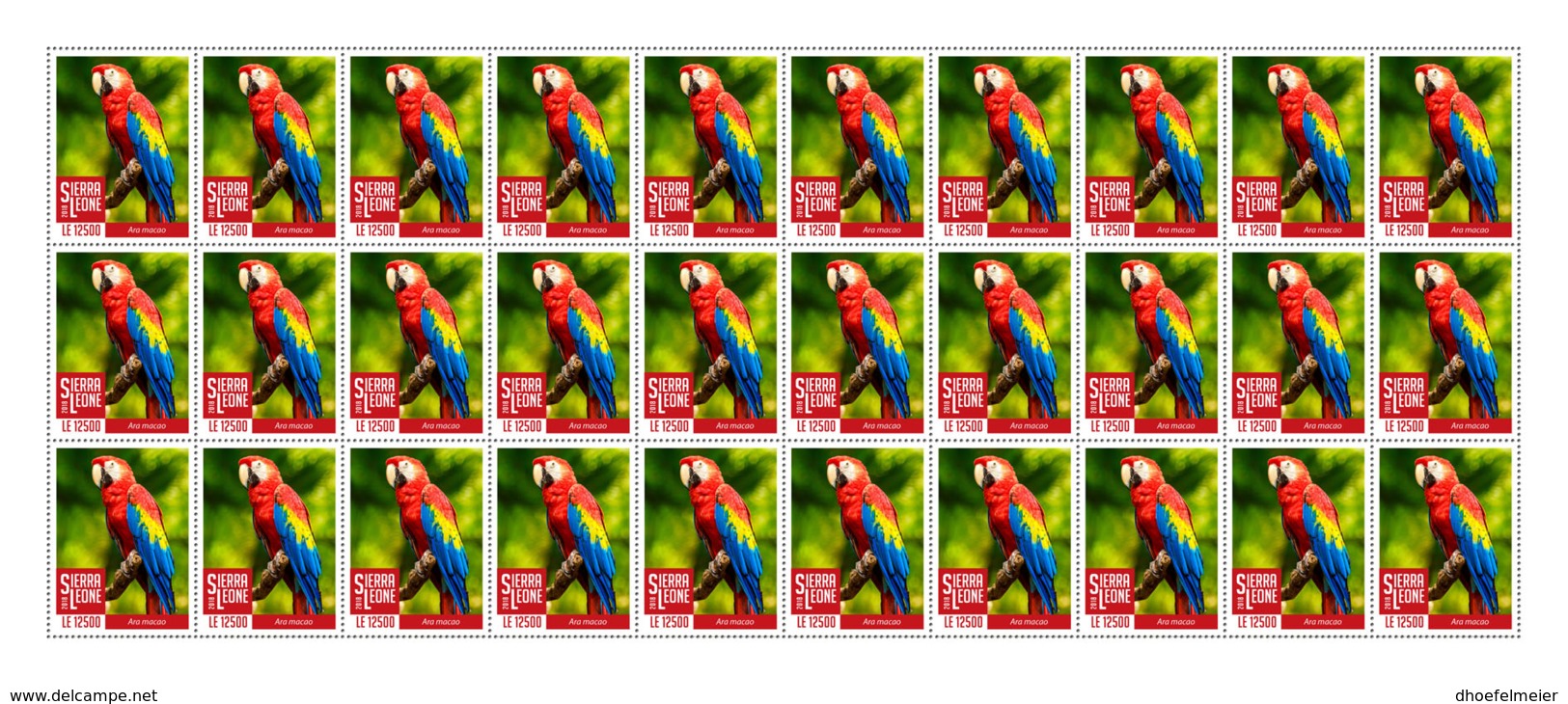 SIERRA LEONE 2018 MNH Red Parrot 30v - OFFICIAL ISSUE - DH1902 - Sierra Leone (1961-...)