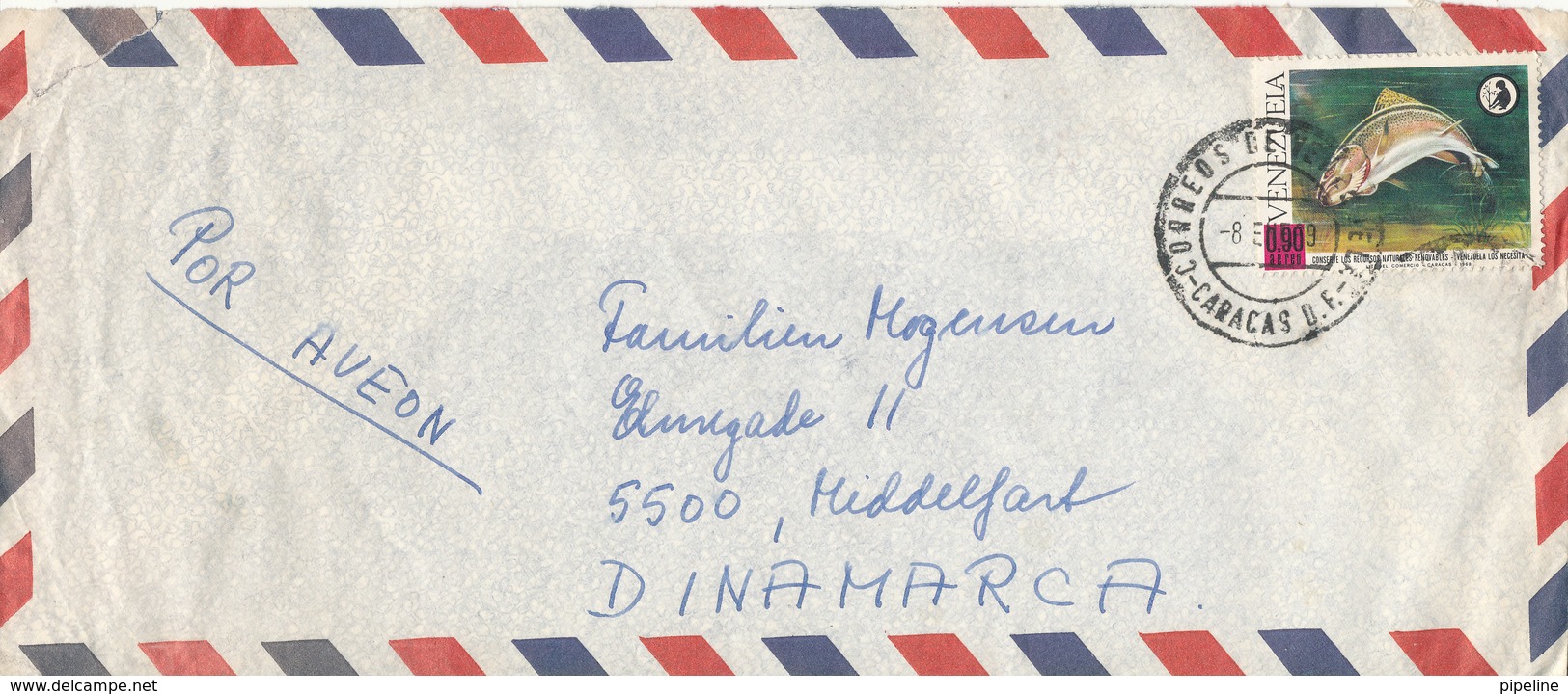 Venezuela Air Mail Cover Sent To Denmark 8-1-1969 Single Franked FISH - Venezuela