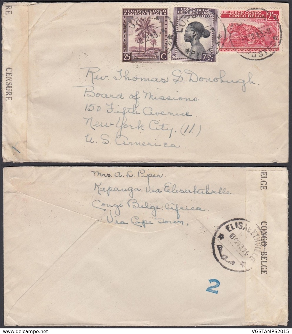 CONGO BELGE COB 232+241+256 DE LUPUTA 11/12/1943 Vers NEW-YORK CENSURE  (DD) DC-1622 - Lettres & Documents