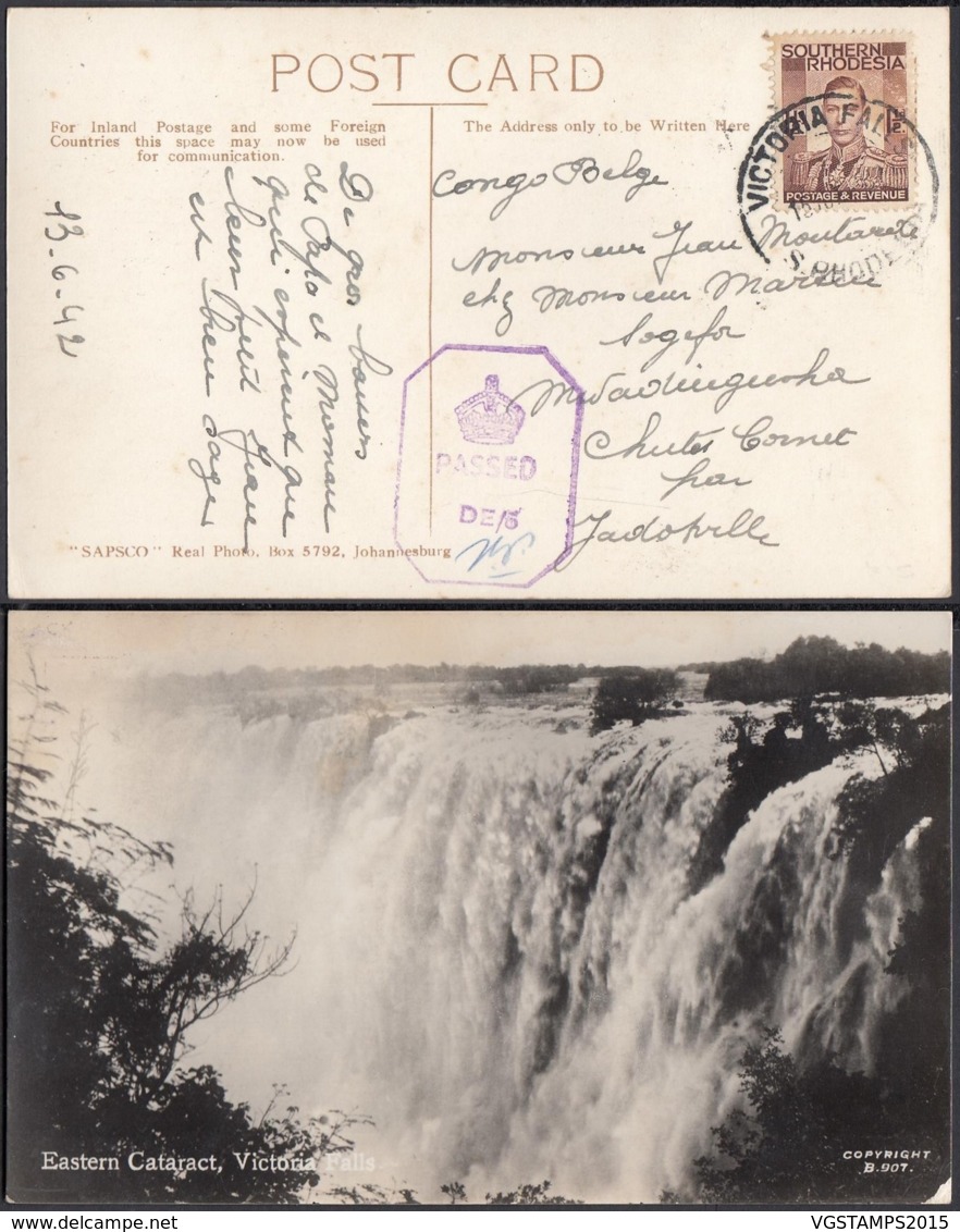 RHODESIE CP DE VICTORIA FALLS 13/06/1942 Vers MWADINGUSHA  CENSURE  (DD) DC-1626 - Lettres & Documents