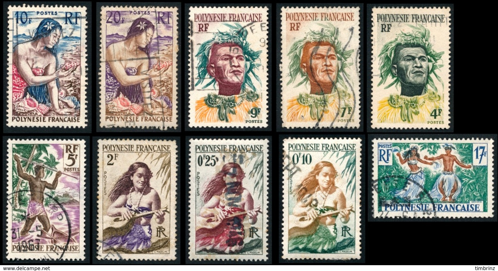 POLYNESIE 1958 - Yv. 1 à 11 Sauf 3 Obl.   Cote= 23,20 EUR - 1ère Série De Polynésie  ..Réf.POL23507 - Oblitérés