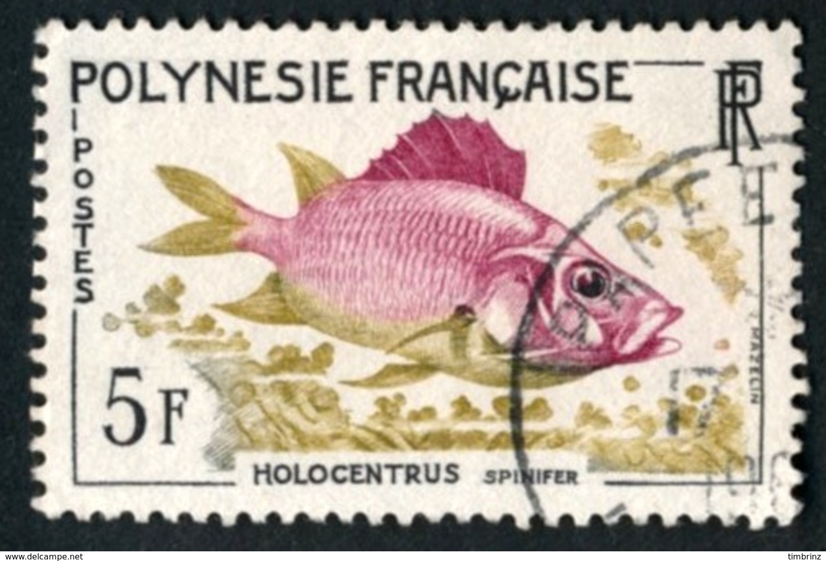 POLYNESIE 1962 - Yv. 18 Obl.   Cote= 3,00 EUR - Poissons : Holocentrus Spinifer  ..Réf.POL23508 - Oblitérés