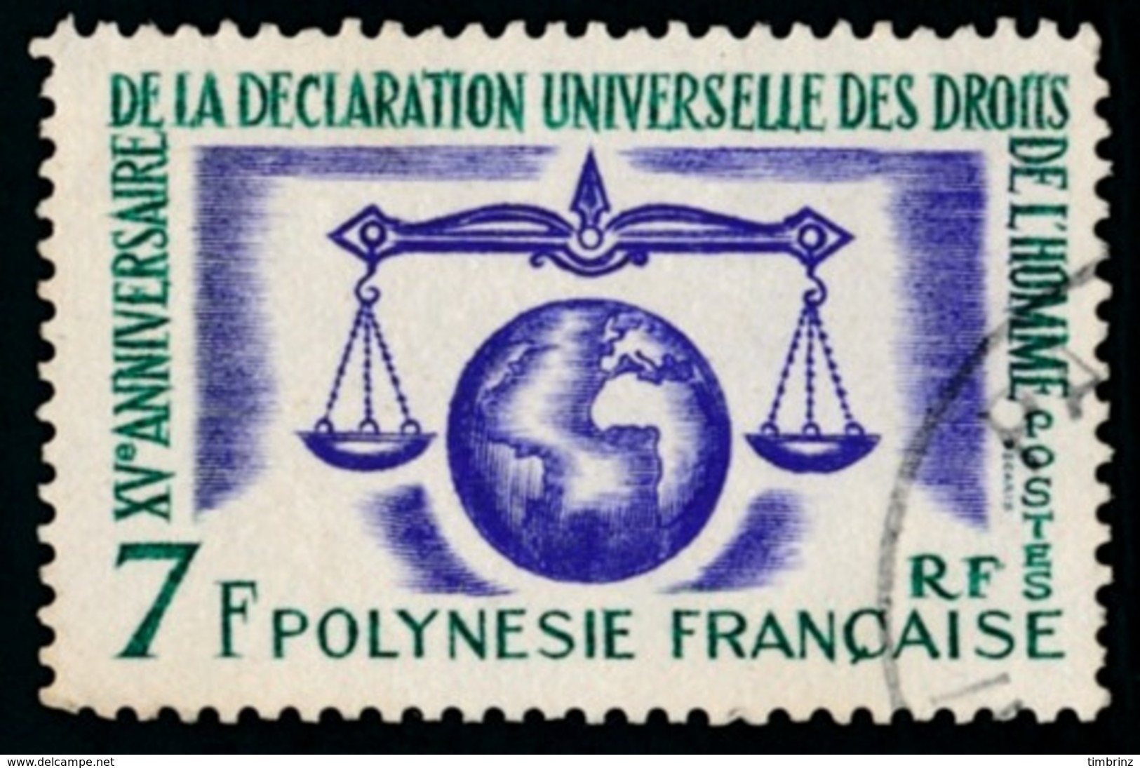 POLYNESIE 1963 - Yv. 25 Obl.   Cote= 11,00 EUR - Déclaration Des Droits De L'Homme  ..Réf.POL23510 - Oblitérés