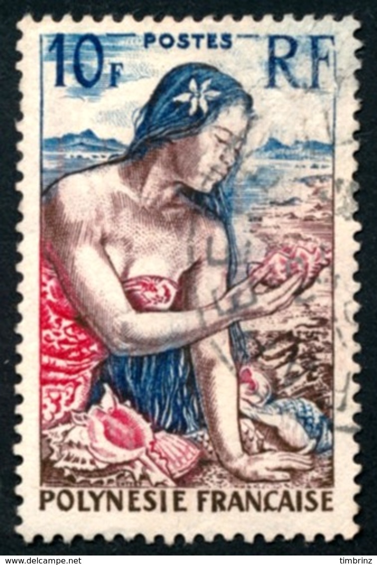 POLYNESIE 1958 - Yv. 9 Obl.   Cote= 3,00 EUR - Jeune Fille Au Coquillage  ..Réf.POL23519 - Gebraucht