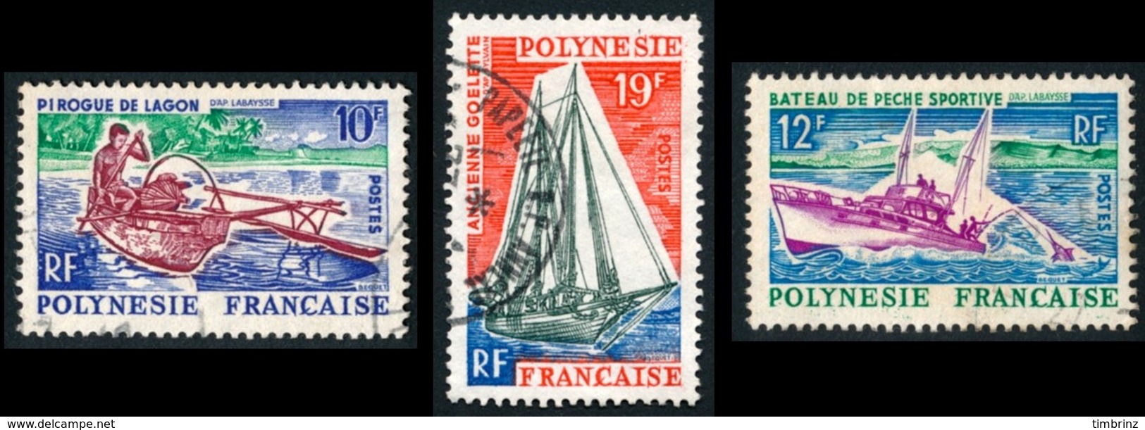 POLYNESIE 1966 - Yv. 36 38 40 Obl.   Cote= 5,90 EUR - Bateaux: Pirogue/Pêche Sportive/Goélette (3 Val)  ..Réf.POL23526 - Used Stamps