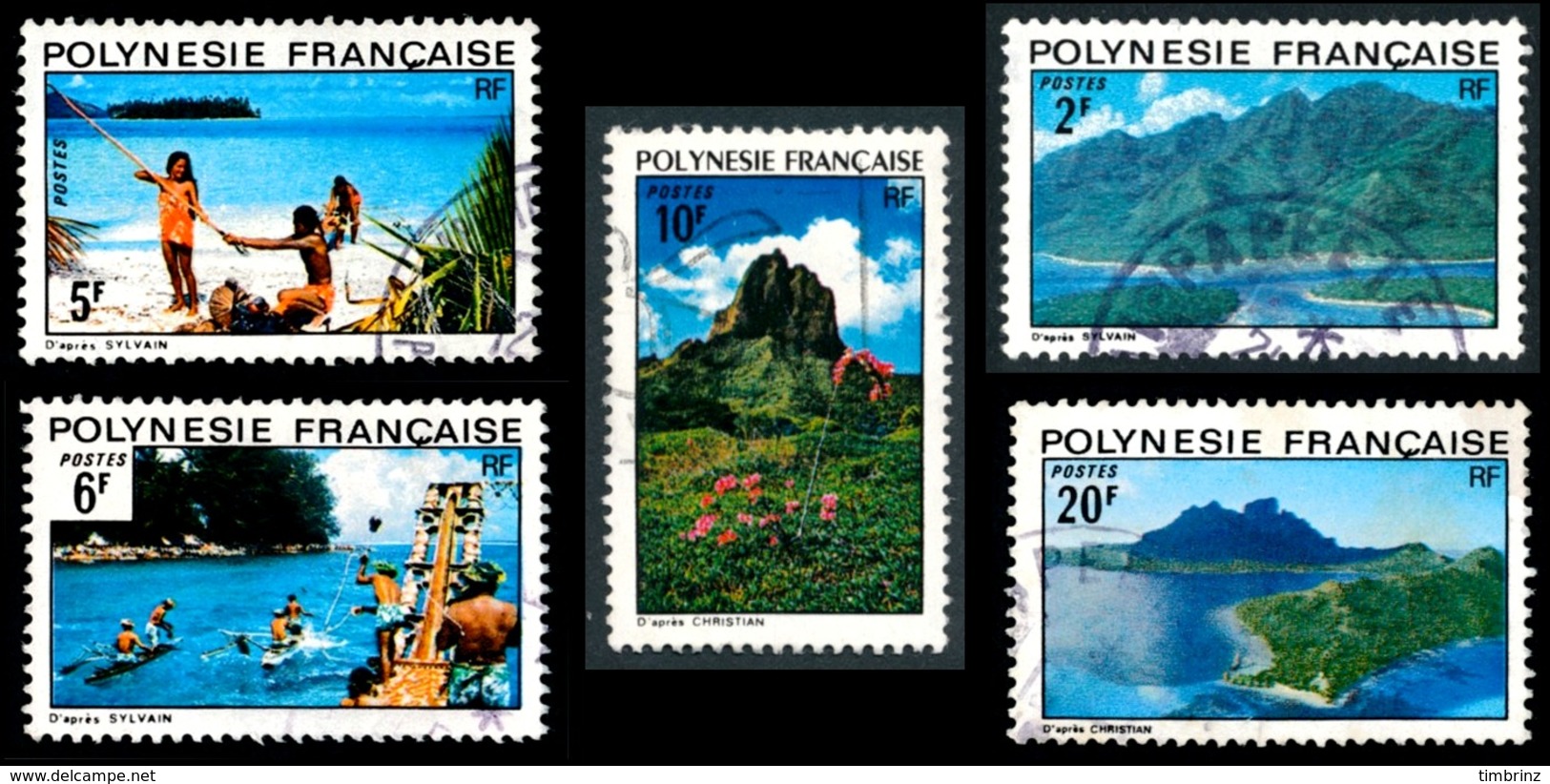 POLYNESIE 1974 - Yv. 97 98 99 100 102 Obl.   Cote= 7,00 EUR - Paysages (5 Val.)  ..Réf.POL23529 - Oblitérés