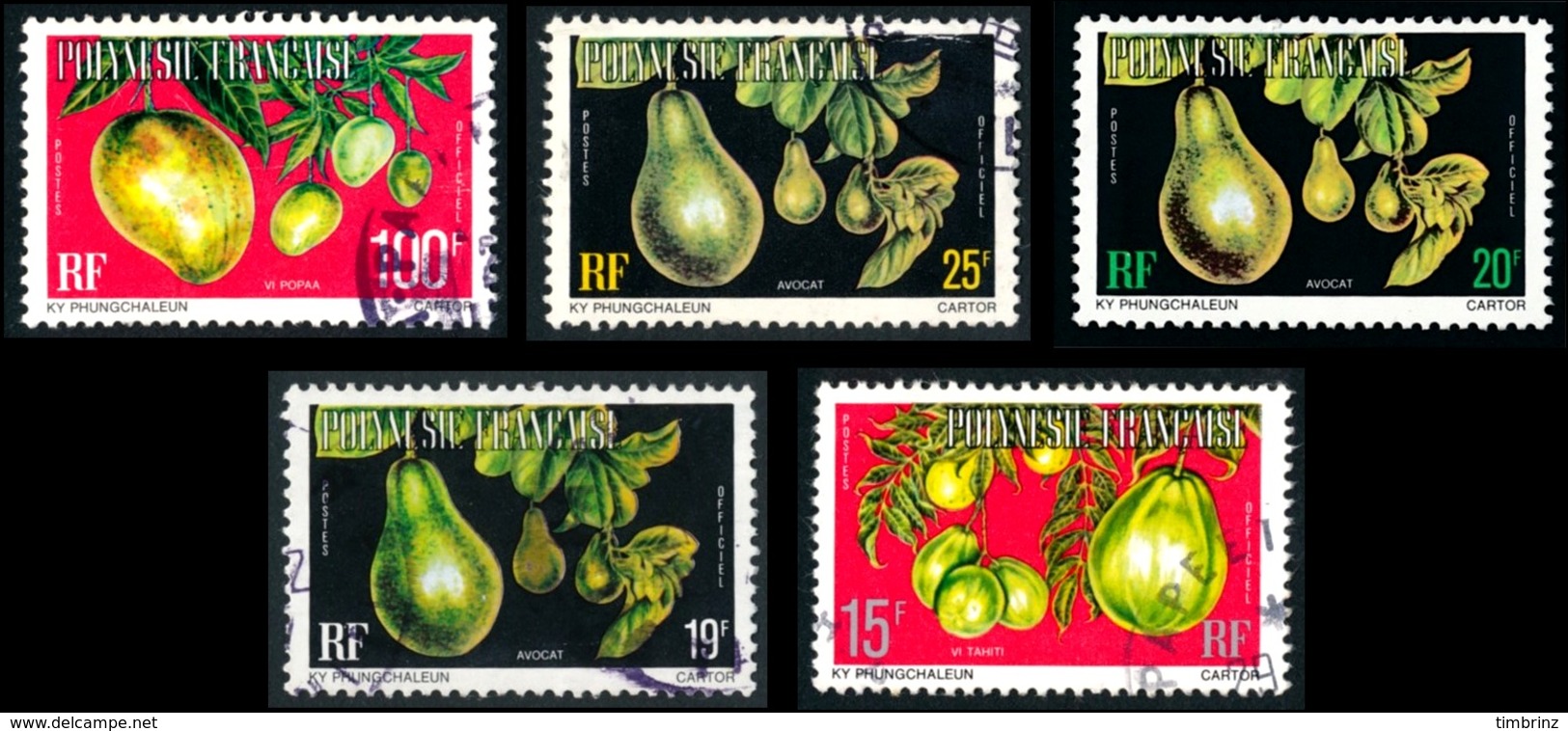 POLYNESIE 1977 - Yv. Service 8 9 10 11 14 Obl.   Cote= 11,35 EUR - Fruits (5 Val.)  ..Réf.POL23535 - Servizio