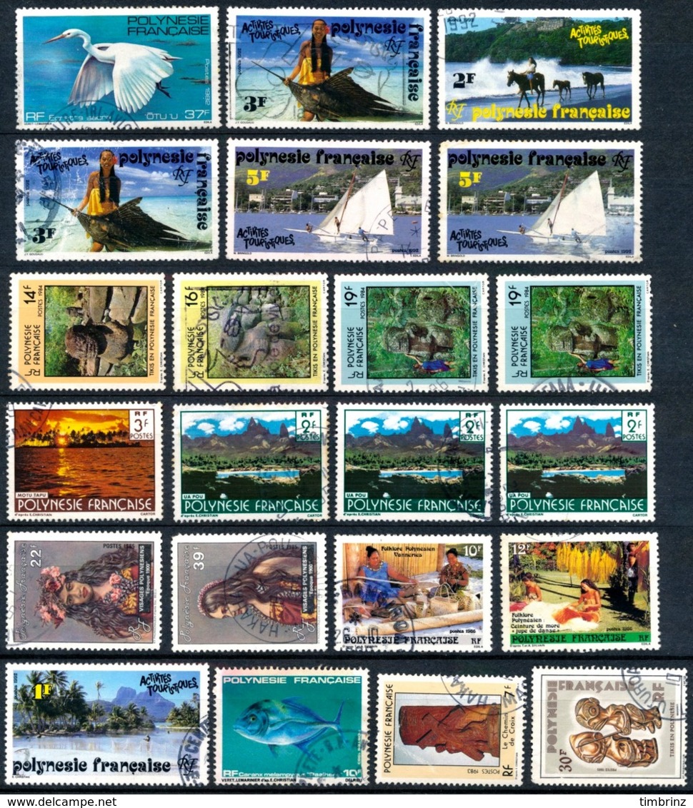 POLYNESIE 1958-93  Cote= plus de 150,00 EUR - à 3 % ! - 114 timbres oblitérés plus ou moins défectueux ..Réf.POL23536