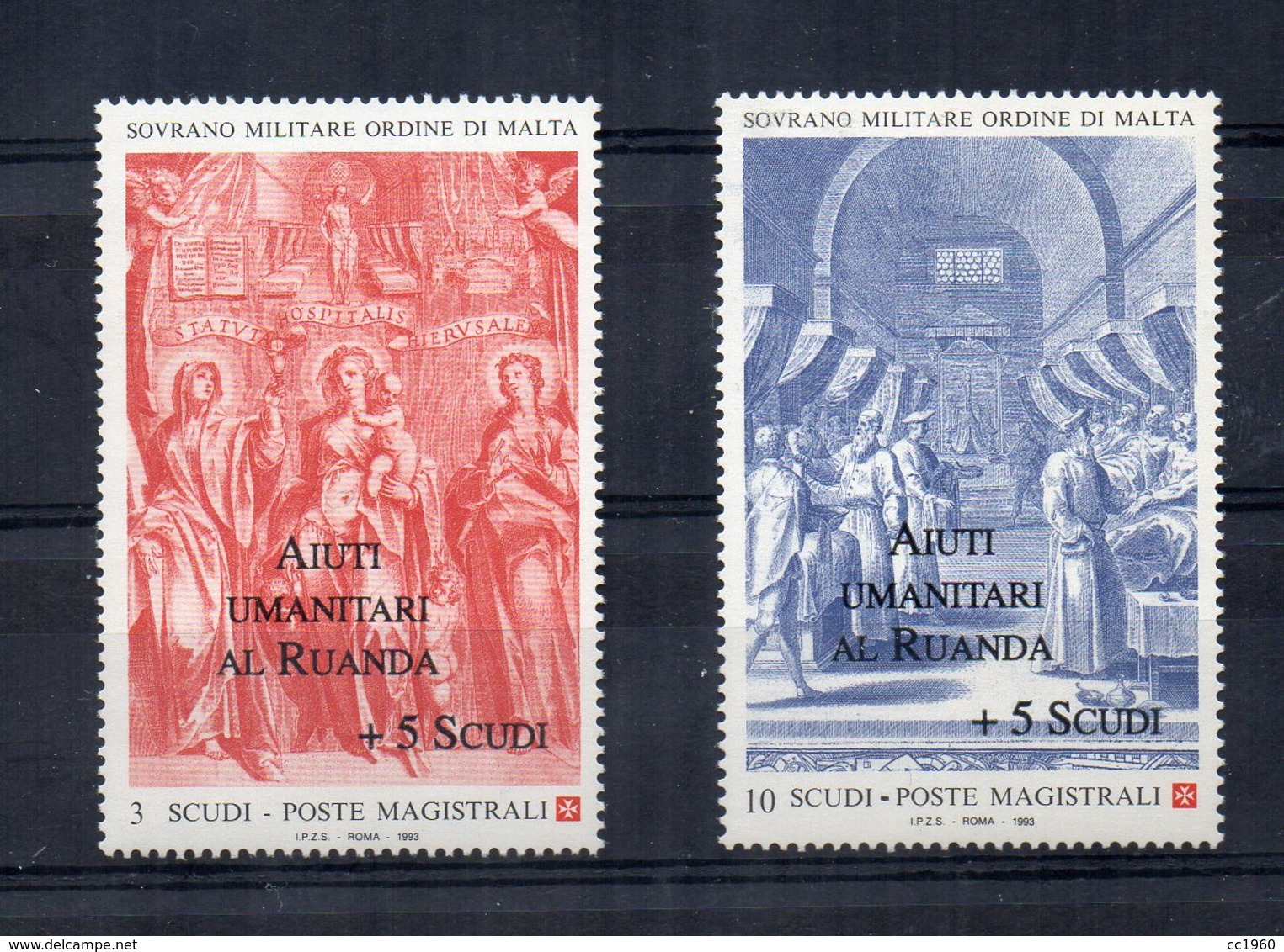 S.M.O.M.- 1994 - Tipi Del 1993 Sovrastampati  Aiuti Umanitari Al Ruanda - 2 Valori - Nuovi - (FDC13867) - Malte (Ordre De)