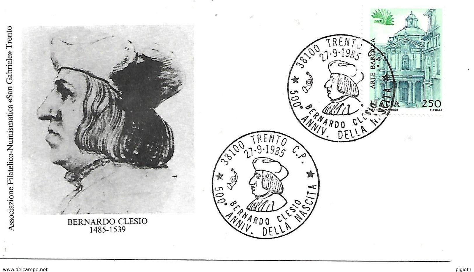 SG8504 - MARCOFILIA - ANNULLO TRENTO - 500° ANNIVERSARIO DELLA NASCITA DI BERNARDO CLESIO - 27.09.95 - SU BUSTA - 2001-10: Storia Postale