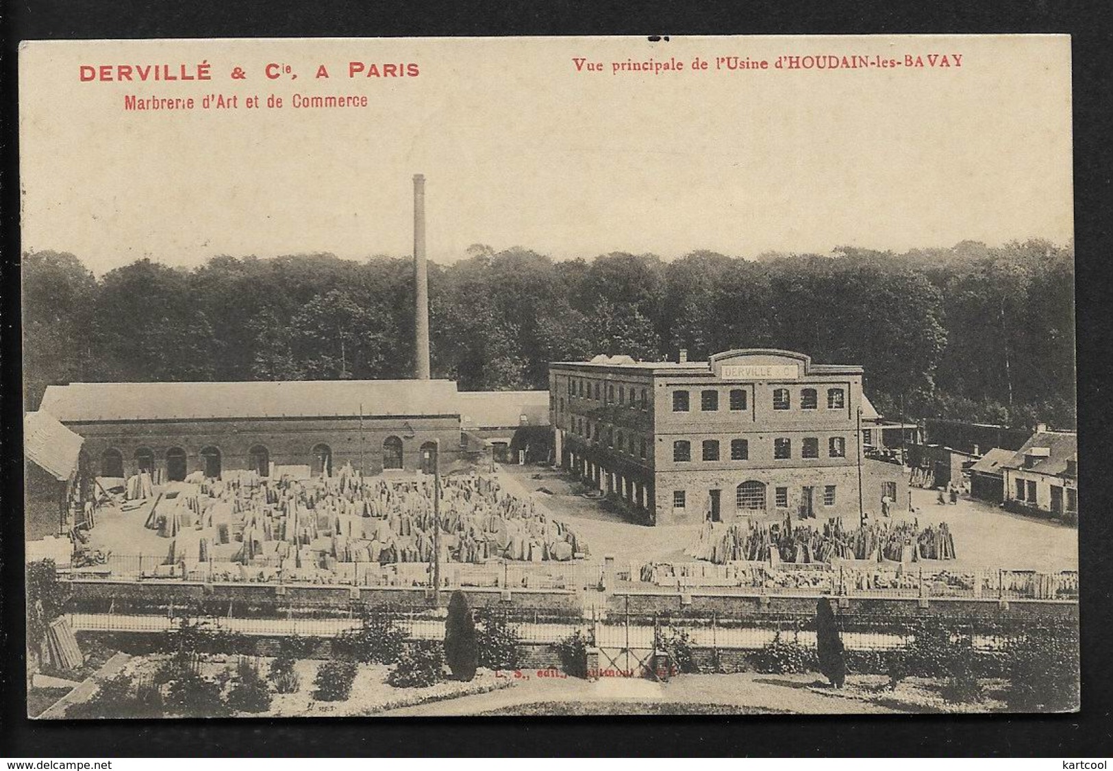 Houdain-lez Bavay Usine Dervillé Et Cie - Marbrerie - Près De Avesnes Sur Helpe Nord Belle CPA Cachet 1913 - Avesnes Sur Helpe