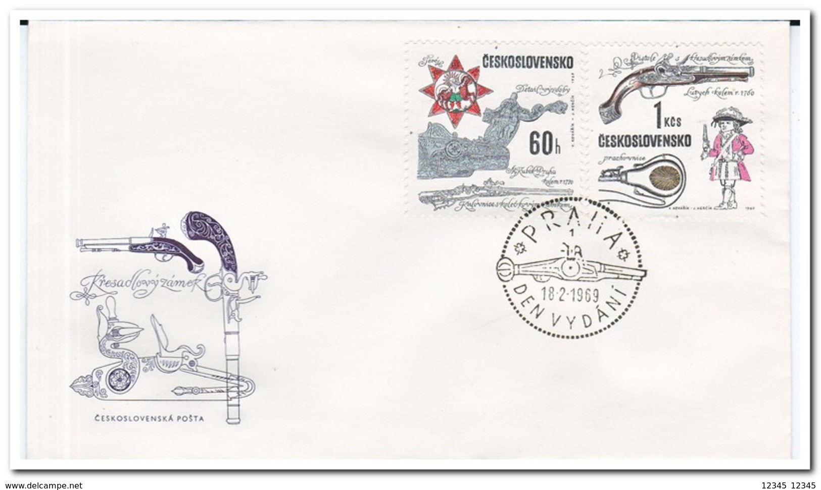 Tsjechoslowakije 1969, FDC, Historic Handguns - FDC