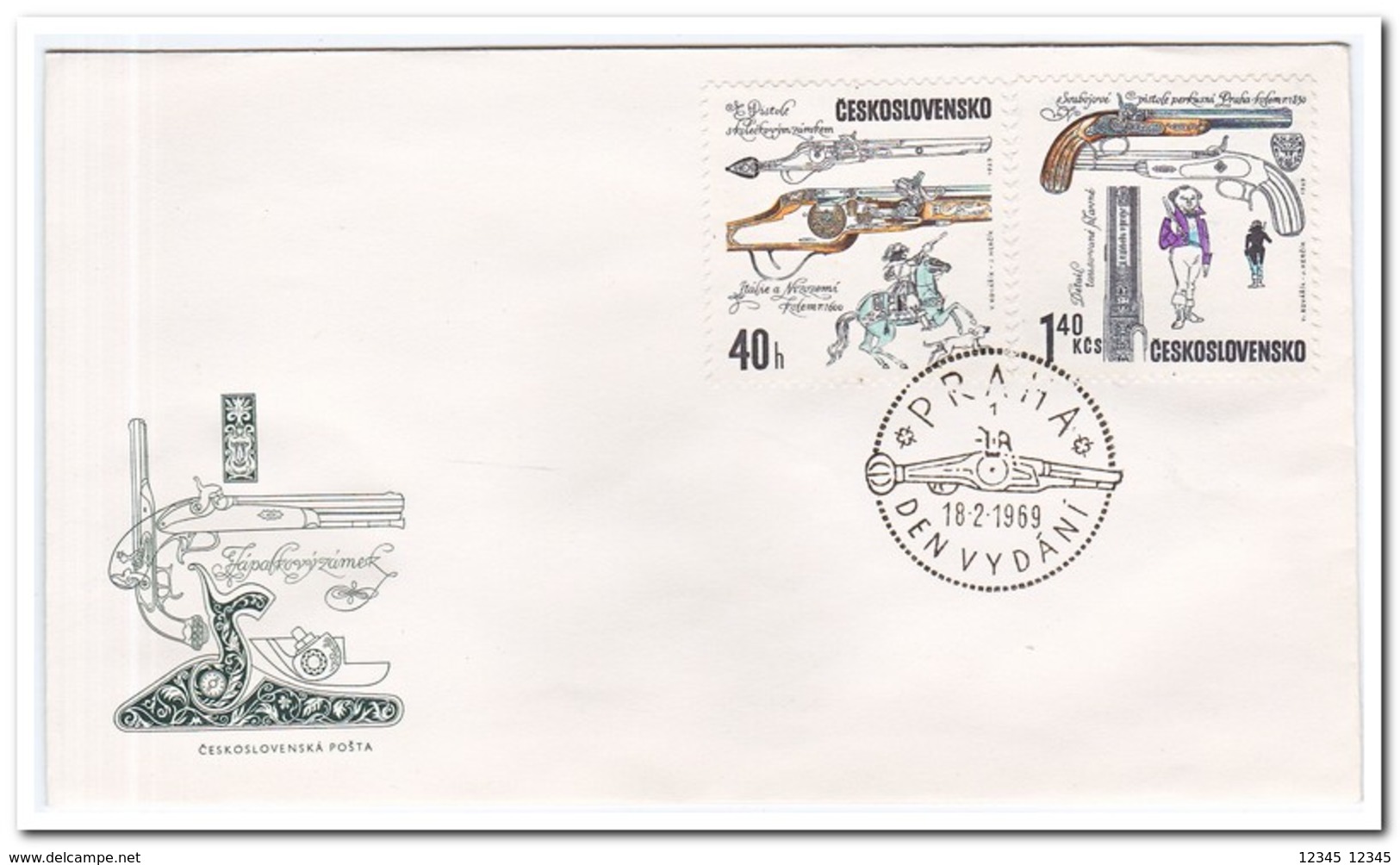 Tsjechoslowakije 1969, FDC, Historic Handguns - FDC