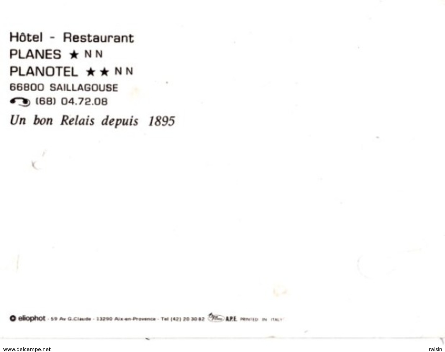 66 Saillagouse Carte Visite Hôtel Restaurant PLANES  PLANOTEL "un Bon Relais Depuis 1895 " BE - Autres & Non Classés