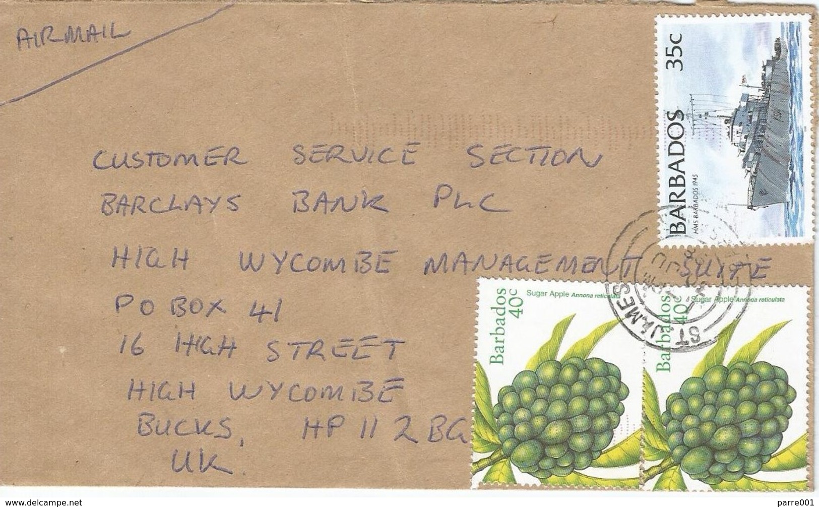 Barbados 1998 St James Sugar Apple Fruit HMS Barbados Cover - Barbados (1966-...)