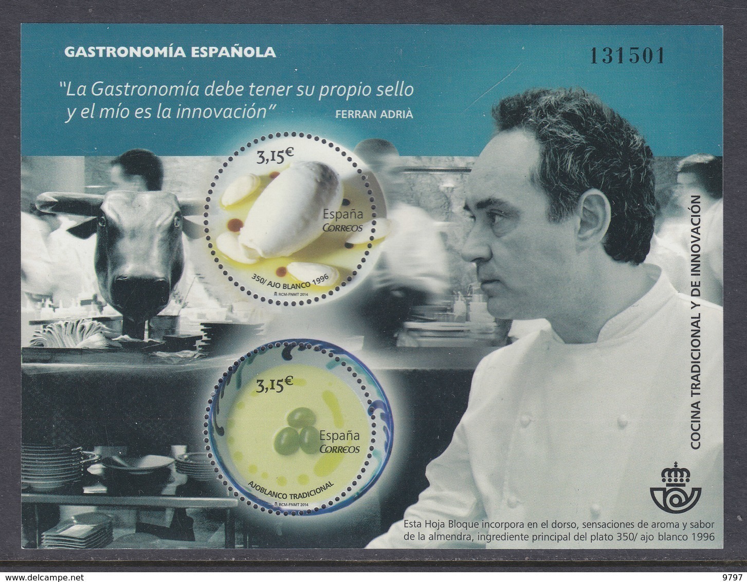 VENDO CON DESCUENTO 40% DEL FACIAL-EDIFIL 4886**(2014) H.B.CON 2 SELLOS -GASTRONOMIA F.ADRIÁ- FACIAL 6,30 EUR(3,15+3,15) - Nuevos