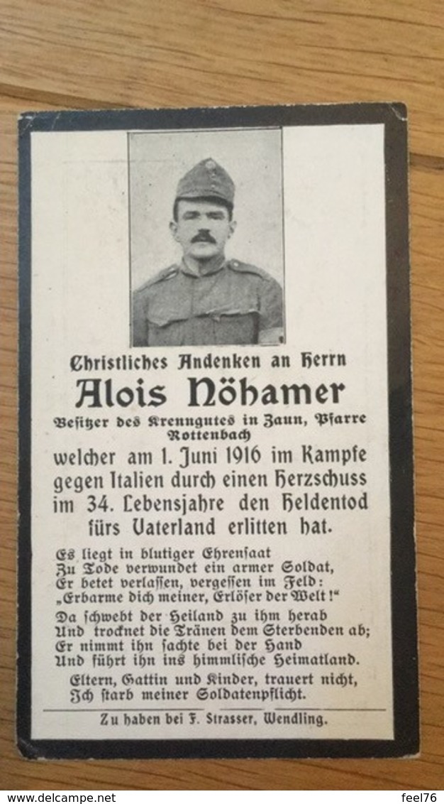 Sterbebild Wk1 Ww1 Bidprentje Avis Décès Deathcard KUK Italien Italia 1. Juni 1916 Aus Zaun Rottenbach - 1914-18