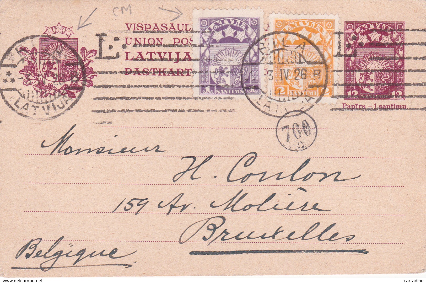 Entier Postal Stationery Latvija  - Ep + 2 Timbres - Beaux Cachets - 1926 - Lettonie