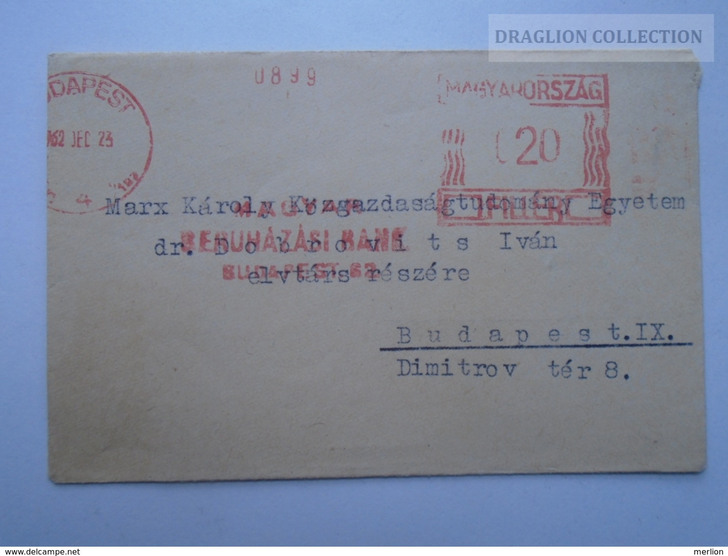 ZA165.3 Franking Machine / Meter Mark Cover -Hungary  Magyar Beruházási Bank 1962  -Dr Dobrovits Iván - Covers & Documents