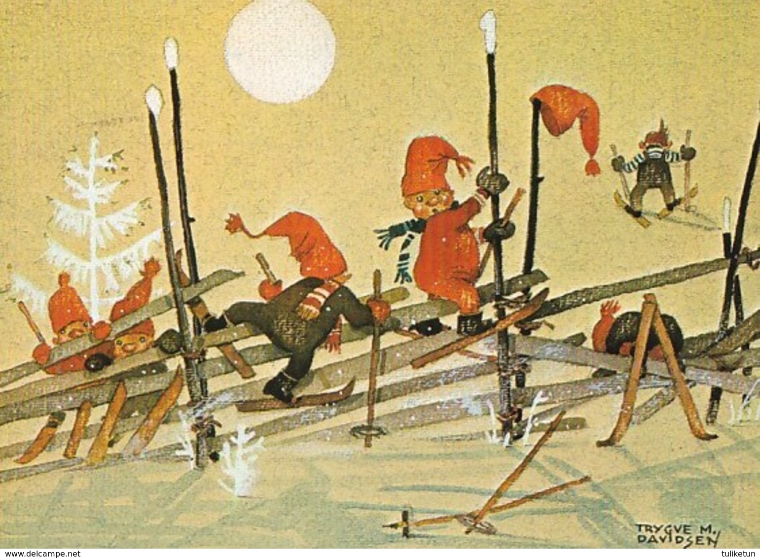 Brownies - Gnomes - Elves Are Going Over The Fence With Skis - Skiing Competition - Trygve M. Davidsen - Other & Unclassified