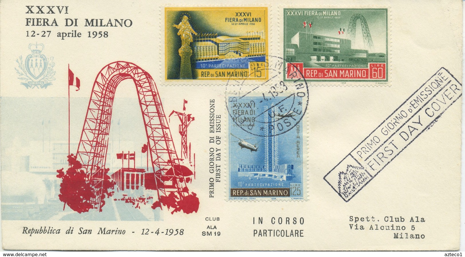 SAN MARINO - FDC ALA 1958 - FIERA DI MILANO - FDC