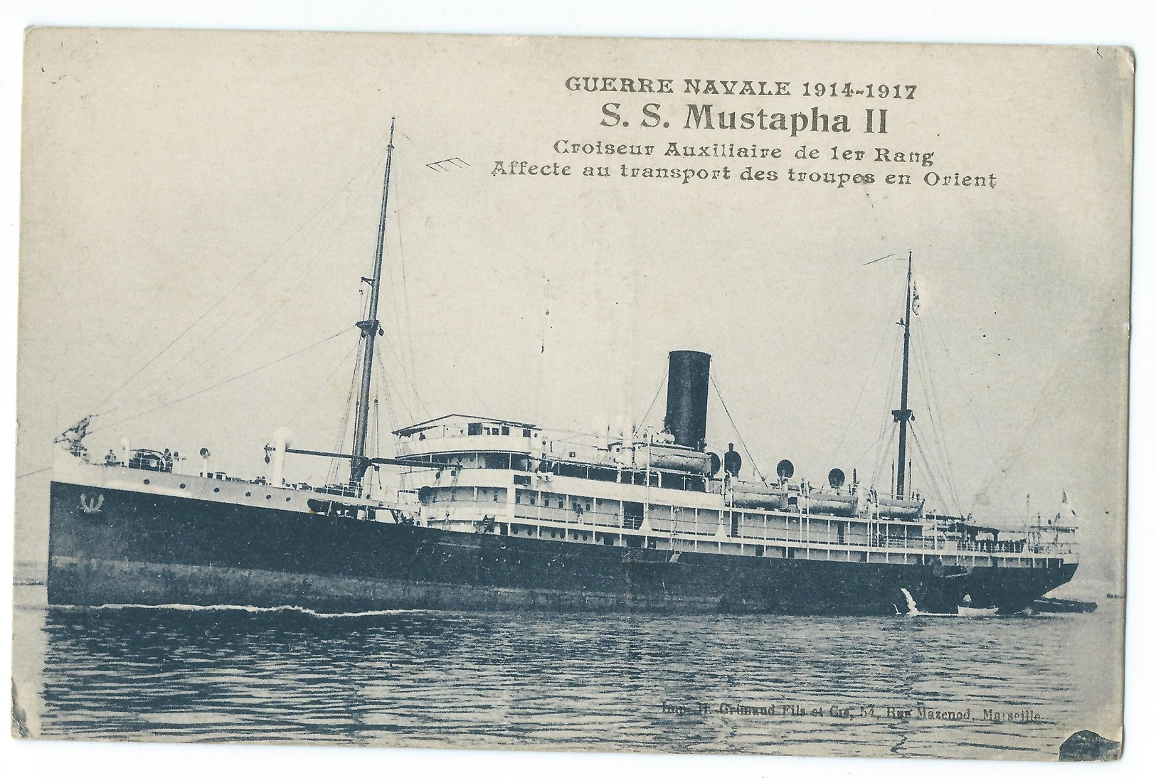 CPA S.S. Mustapha Navire De Guerre Croiseur Transport De Troupes En Orient Bateau WW1 - Guerre