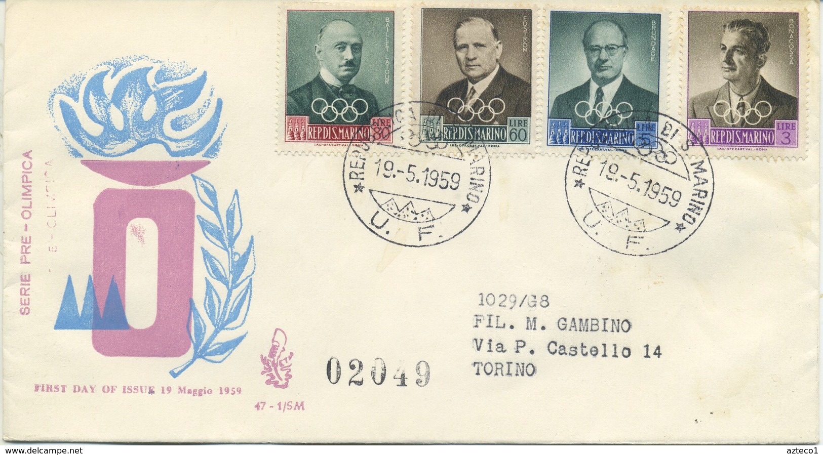 SAN MARINO - FDC VENETIA 1959 - PREOLIMPICA - SPORT - SERIE COMPLETA DI POSTA AEREA - VIAGGIATE IN RACCOMANDATA - FDC