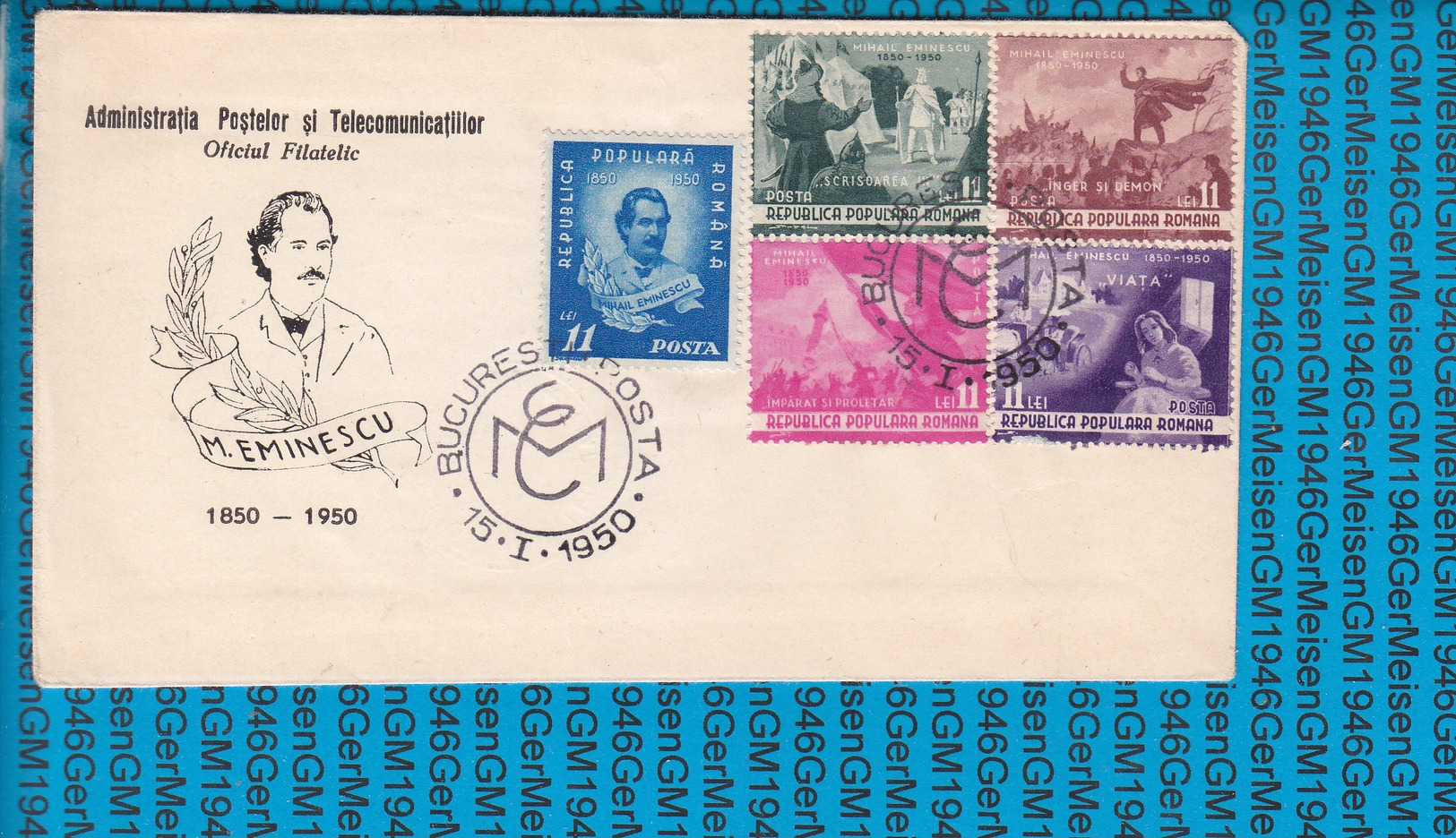 Romania Cover 1950 / MIHAI EMINESCU, POSTAL AND TELECOMMUNICATION ADMINISTRATION - Posta