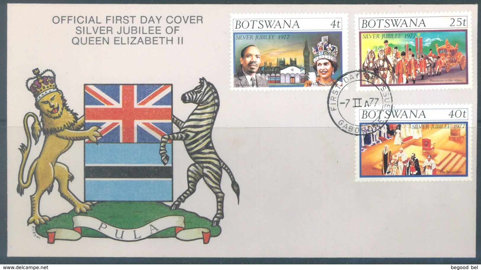 BOTSWANA  - 7.2.1977 -  FDC - SILVER JUBILEE ELIZABETH II - Yv 331-333 SG 315-317 - Lot 18906 - Botswana (1966-...)