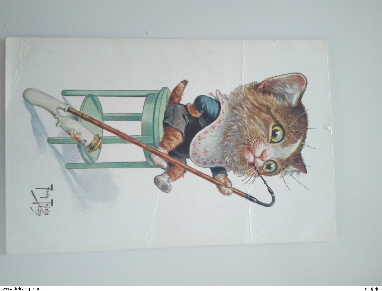 ...CPA Originale...CHAT FUMANT LA PIPE, Animal Humanisé..Arthur Thiele - Thiele, Arthur