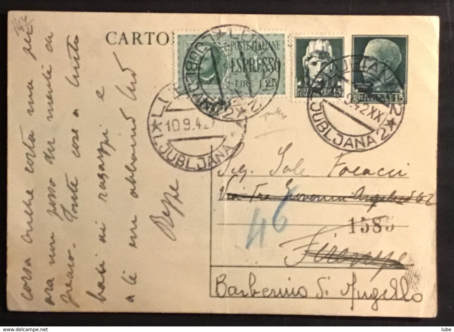 1942 DA LUBIANA ESPRESSO SU INTERO POSTALE - Interi Postali