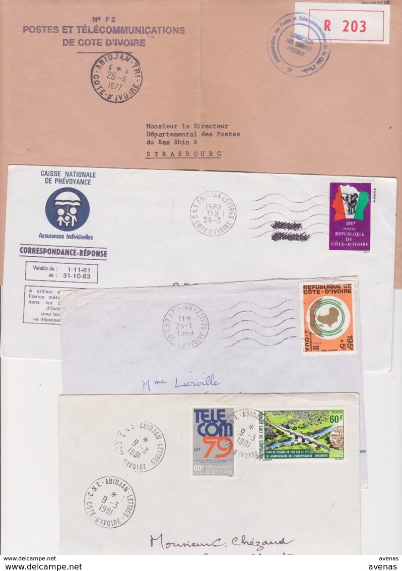 Lot 4 Lettre COTE D'IVOIRE Oblitération TàD ABIDJAN TRI + CNT LETTRES - Costa D'Avorio (1960-...)