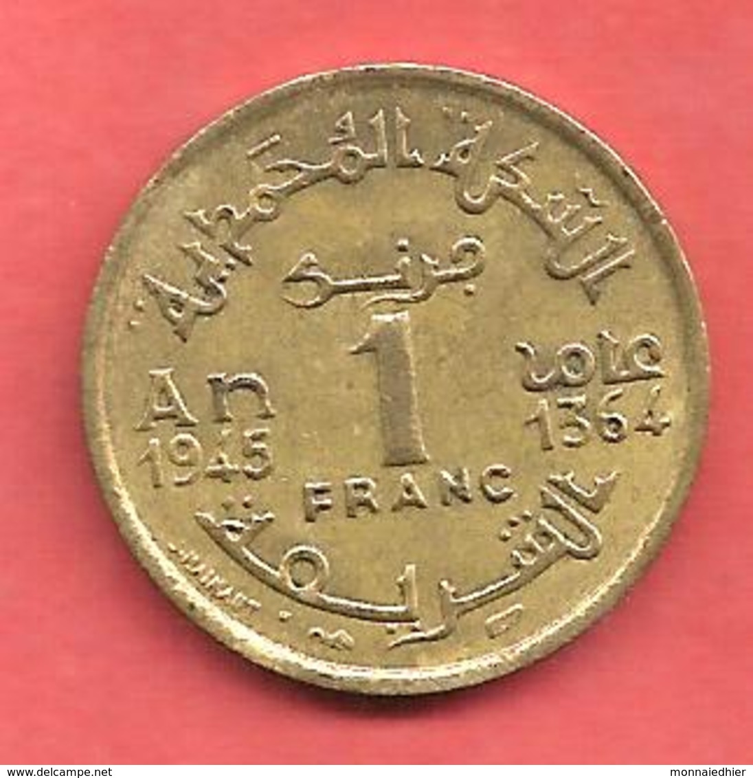 1 Franc , MAROC CHERIFIEN  , Alu-Bronze , 1945 , N° KM # 41 - Andere & Zonder Classificatie