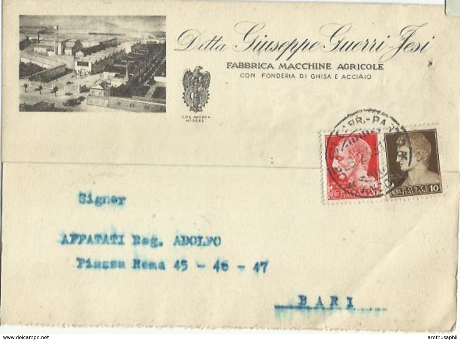 CP0123-CARTOLINA PUBBLICITARIA FABBRICA MACCHINE AGRICOLE GIUSEPPE GUERRI JESI - Storia Postale