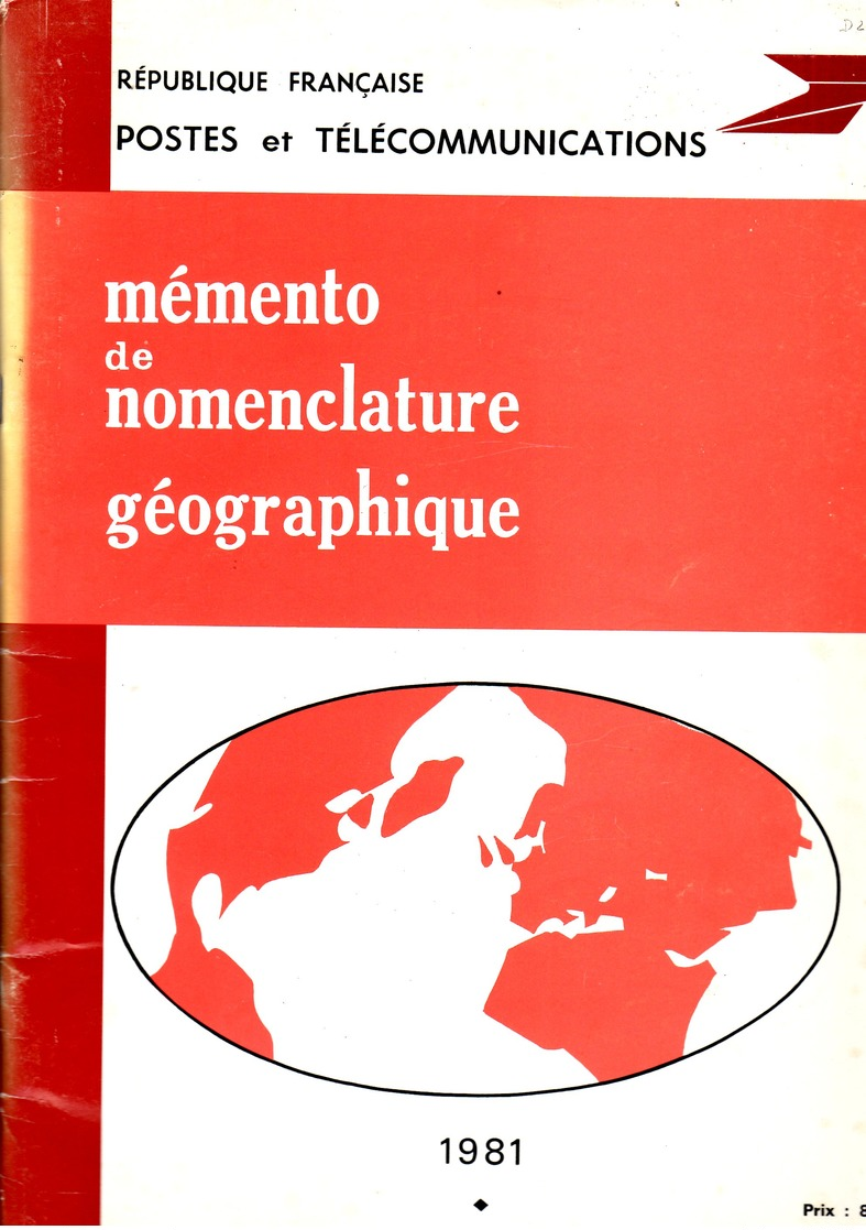 Ministere Ptt: Mémento Nomenclature Géographique 1981 - Autres & Non Classés