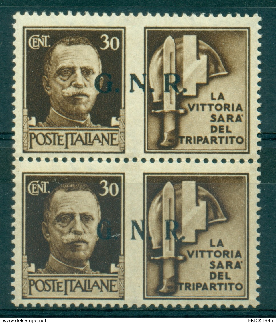 V7475 ITALIA 1944 RSI Propaganda Di Guerra Sopr. GNR 30 C., MNH**coppia Verticale Con Sovrastampa Del II E III Tipo,Sass - Propaganda Di Guerra