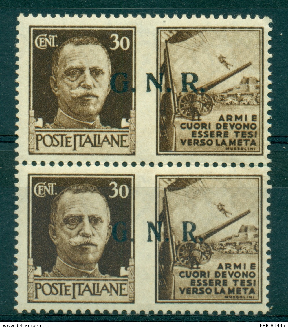 V7476 ITALIA 1944 RSI Propaganda Di Guerra Sopr. GNR 30 C., MNH**coppia Verticale Con Sovrastampa Del II E III Tipo,Sass - War Propaganda