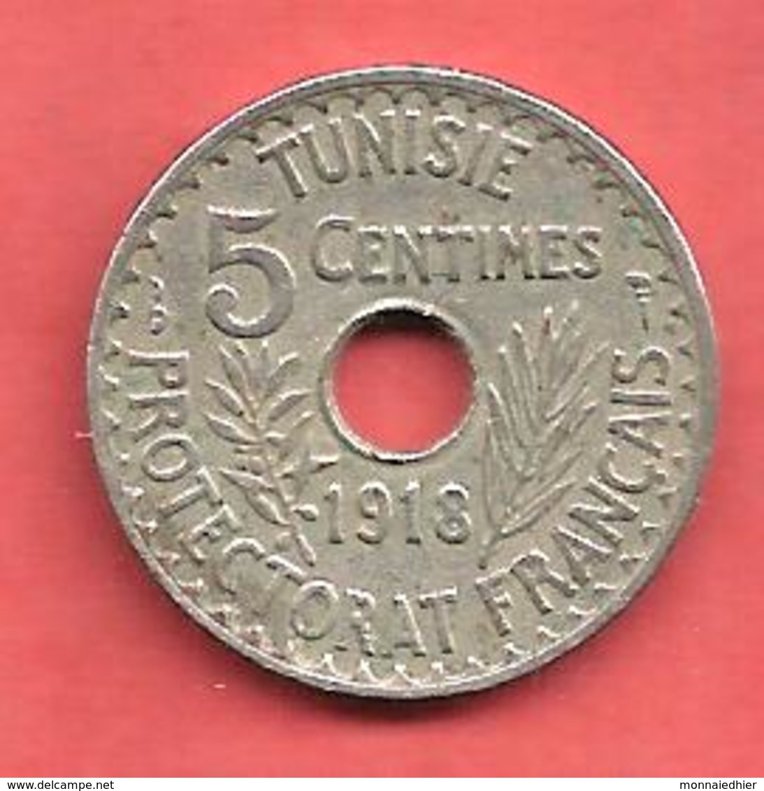 5 Centimes , TUNISIE , Nickel- Bronze , 1918 , N° KM # 242 - Autres & Non Classés