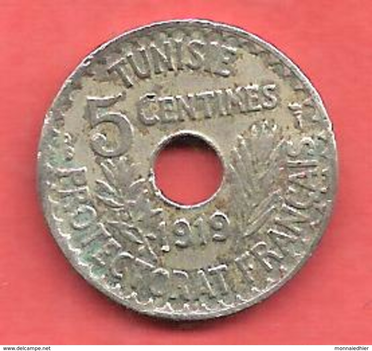 5 Centimes , TUNISIE , Nickel- Bronze , 1919 , N° KM # 242 - Andere & Zonder Classificatie