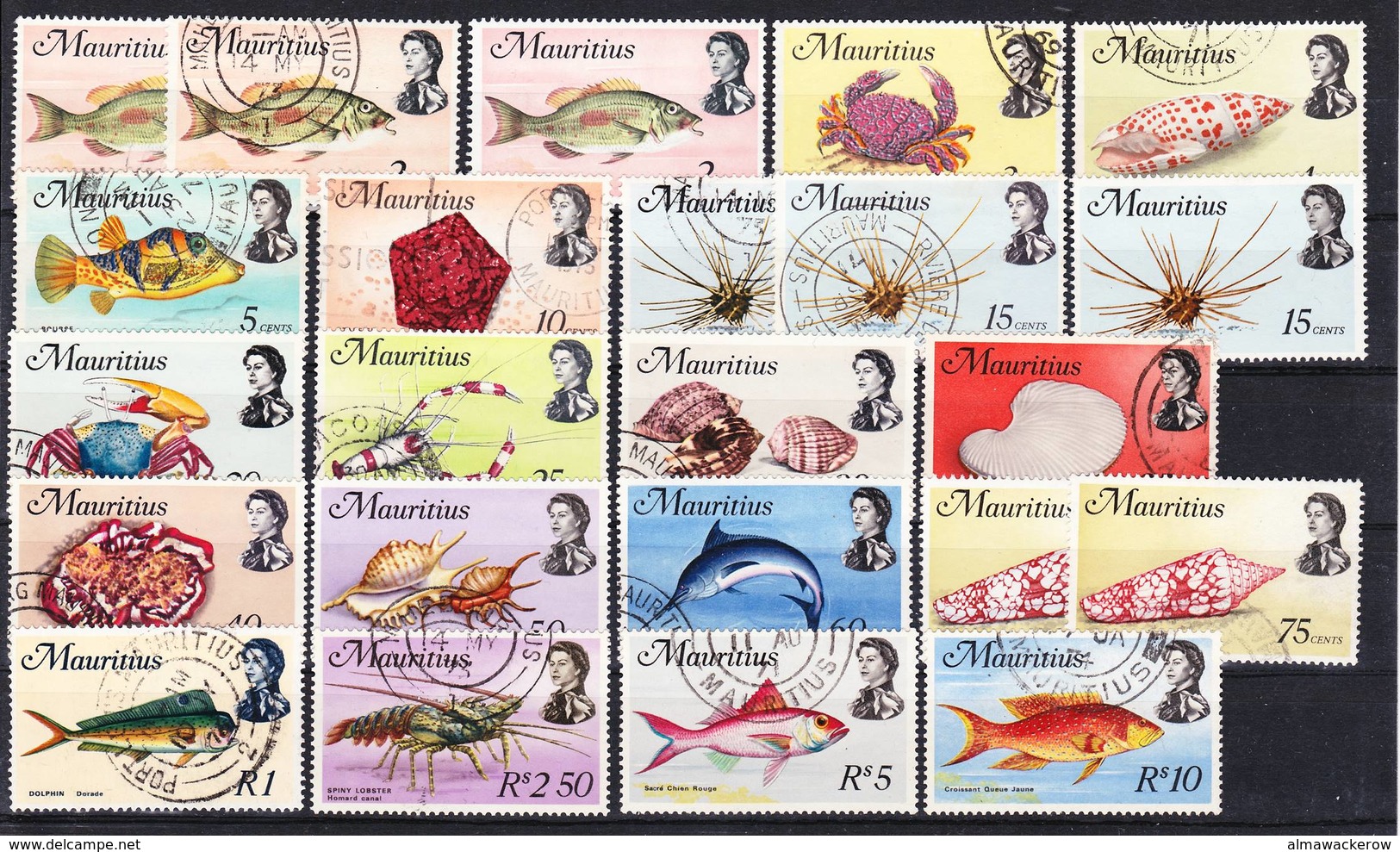 Mauritius 1969 Complete Set Of Marine Life Definitives Overcomplete Mi 331-348X Wmk. 6 Used O, I Sell My Collection! - Mauritius (1968-...)