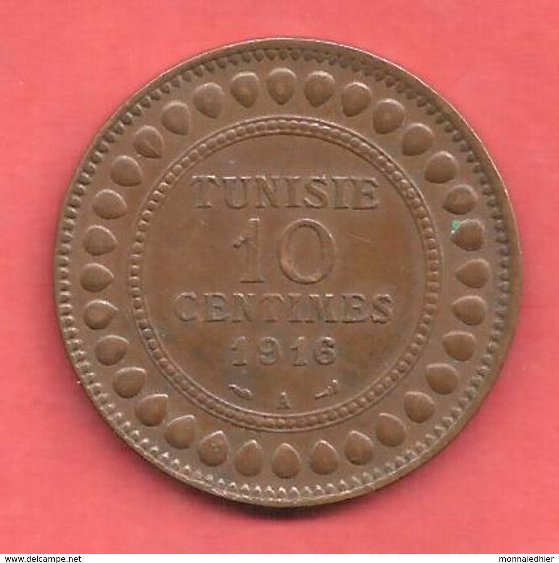 10 Centimes , TUNISIE , Bronze , 1916 A , N° KM # 236 - Autres & Non Classés