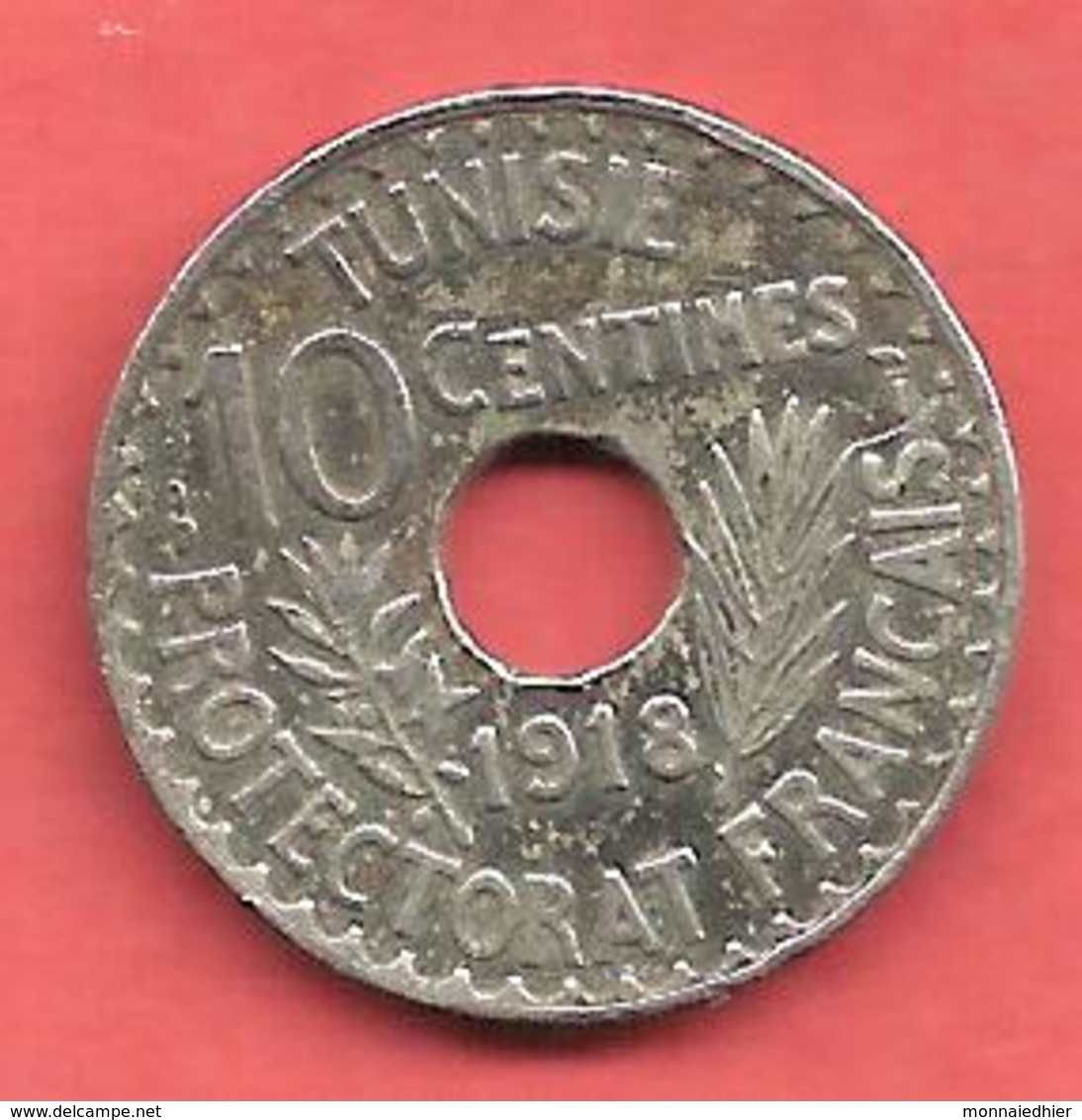 10 Centimes , TUNISIE , Nickel-Bronze , 1918 , N° KM # 243 - Autres & Non Classés