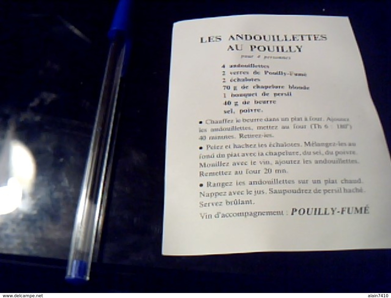 Etiquette De Vin Avec Recette Au Dos Pouilly  Fumé Hameau De Pizay St Jean  D'ardiere Millesime 1983 - Champagne