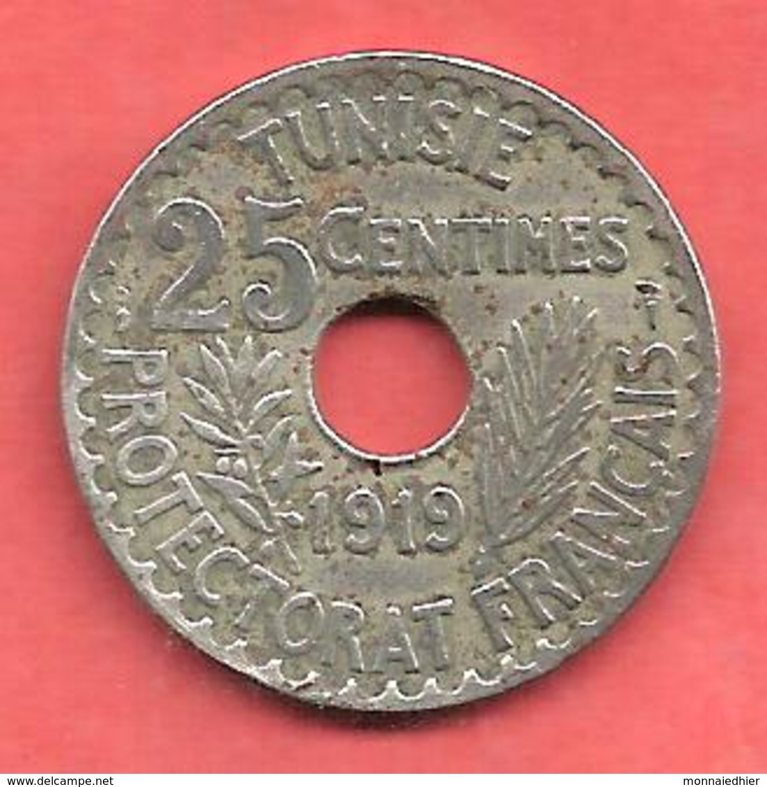 25 Centimes , TUNISIE , Nickel-Bronze , 1919 , N° KM # 244 - Andere & Zonder Classificatie