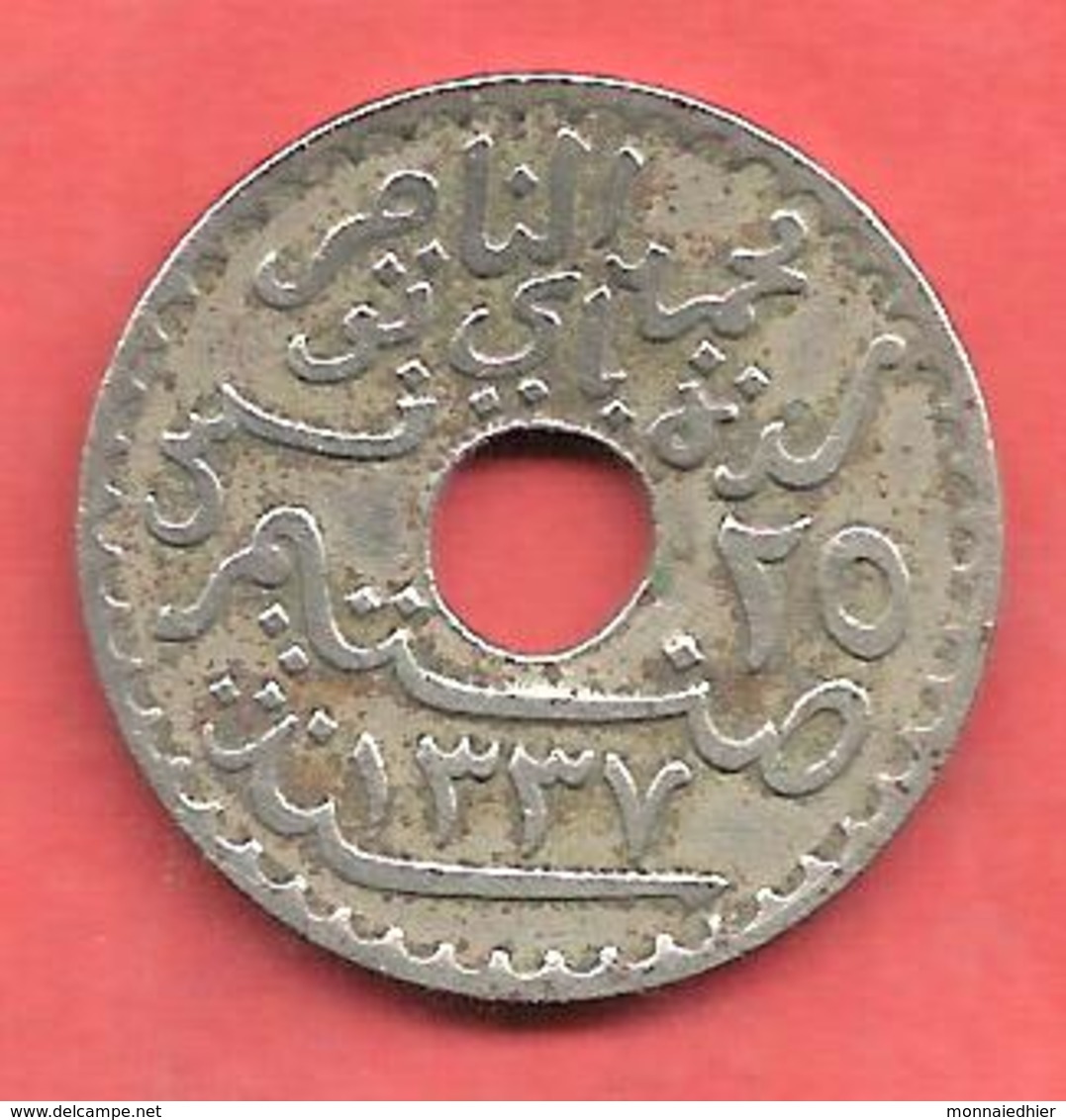 25 Centimes , TUNISIE , Nickel-Bronze , 1919 , N° KM # 244 - Andere & Zonder Classificatie