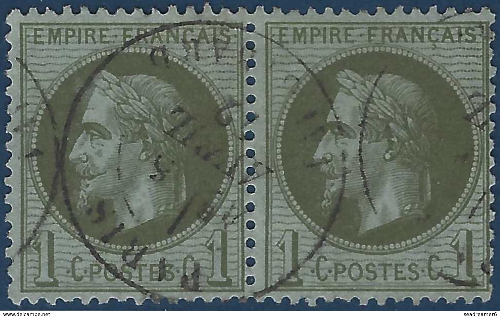 Napoléon III 1862 N°25  1c Vert Bronze Paire Obl Du Dateur De Paris Tres Frais & Ttb !! - 1863-1870 Napoléon III Lauré