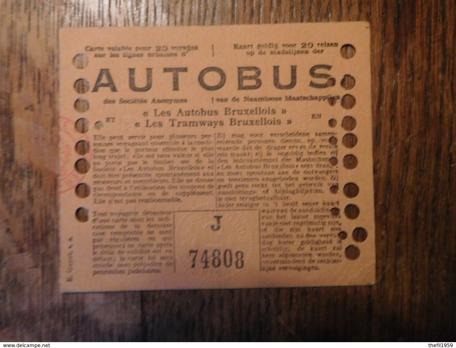 Ticket Autobus 1940 "Les Autobus & Tramways Bruxellois" / Belgique - Europa